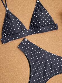 Swim Vcay Women's Polka Dot Print Spaghetti Strap Bikini Swimwear - Black and White - View 6
