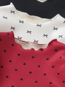 Elladie kids 女童 3件組 秋冬波點蝴蝶結與素色休閒抓絨T恤 - 彩色 - 查看 5