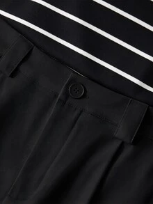 SHEIN Clasi 女款條紋細肩帶上衣與長褲休閒日常兩件套 - 黑色 - 查看 4