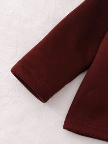 SHEIN 幼童男孩毛衣 Polo 褲套裝，可愛酒紅熊刺繡條紋長袖 V 領加厚款，派對家庭校園冬季紳士風棕色條紋 - 棕色 - 查看 5