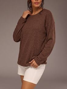Freevana Plus Size Solid Drop Shoulder Oversize Tee - Coffee Brown - View 1