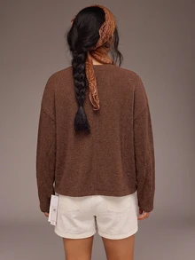 Freevana Plus Size Solid Drop Shoulder Oversize Tee - Coffee Brown - View 2