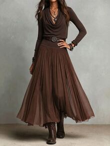 LUMIGAL Vintage Elegant Bohemian Western Style U-Neck Draped Neck ...
