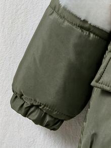 小男孩字母印花長袖拉鍊連帽冬季外套 - 軍綠色 - 查看 5