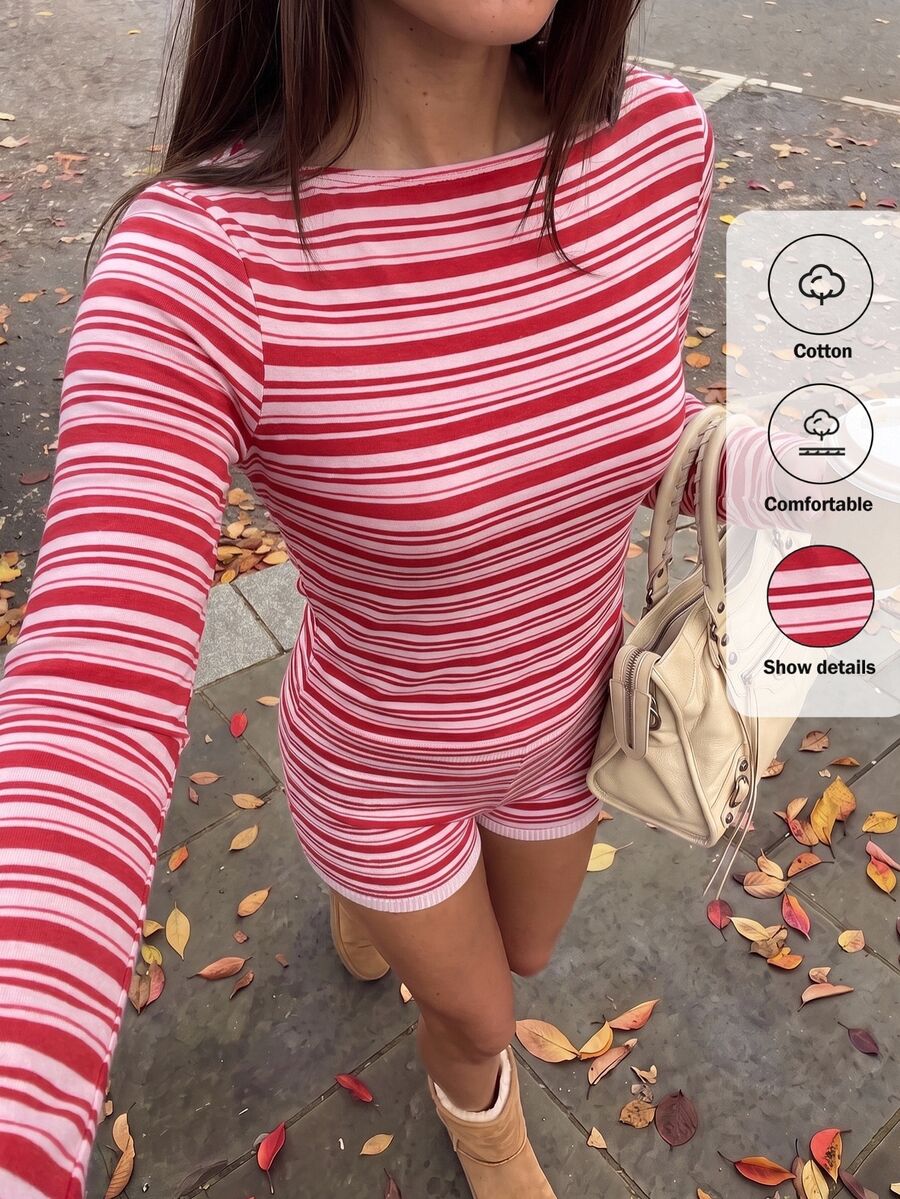Comfortcana Women's Striped Crew Neck Long Sleeve Casual Versatile T-Shirt Casual Blouses 2000s Style Work Tops
