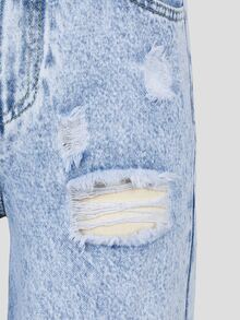 SHEIN Tween Girls Denim Jeans, Light Blue, Fall, Casual Streetwear Grunge, School, Back-To-School, Wide Leg Relaxed Fit Baggy Y2k Distressed Ripped Holiday - Medium Wash - View 9
