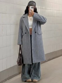 StreetHx Áo khoác dài tay cổ ve trơn màu cho nữ, mùa thu/đông - Xám - Xem 4