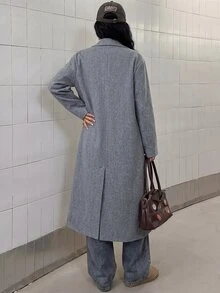 StreetHx Áo khoác dài tay cổ ve trơn màu cho nữ, mùa thu/đông - Xám - Xem 3