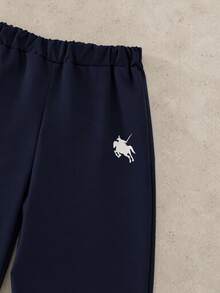 SHEIN Coolqubz 2pcs Tween Boys' Outfits, Classic Horse Multi-Color Contrast Stripe Hooded Sweatshirt & Navy Jogger Pants Tracksuit Set,Fall Clothes,Fall Sets - Navy Blue - View 7