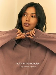 GLOWMODE SoftCalm Modal Chill Days Oversized Silky Smooth Breathable Wide Collar Drawstring Hem Zip-Up Jacket Daily Casual Wear Spring Summer - Mocha Brown - View 3