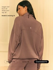 GLOWMODE SoftCalm Modal Chill Days Oversized Silky Smooth Breathable Wide Collar Drawstring Hem Zip-Up Jacket Daily Casual Wear Spring Summer - Mocha Brown - View 2