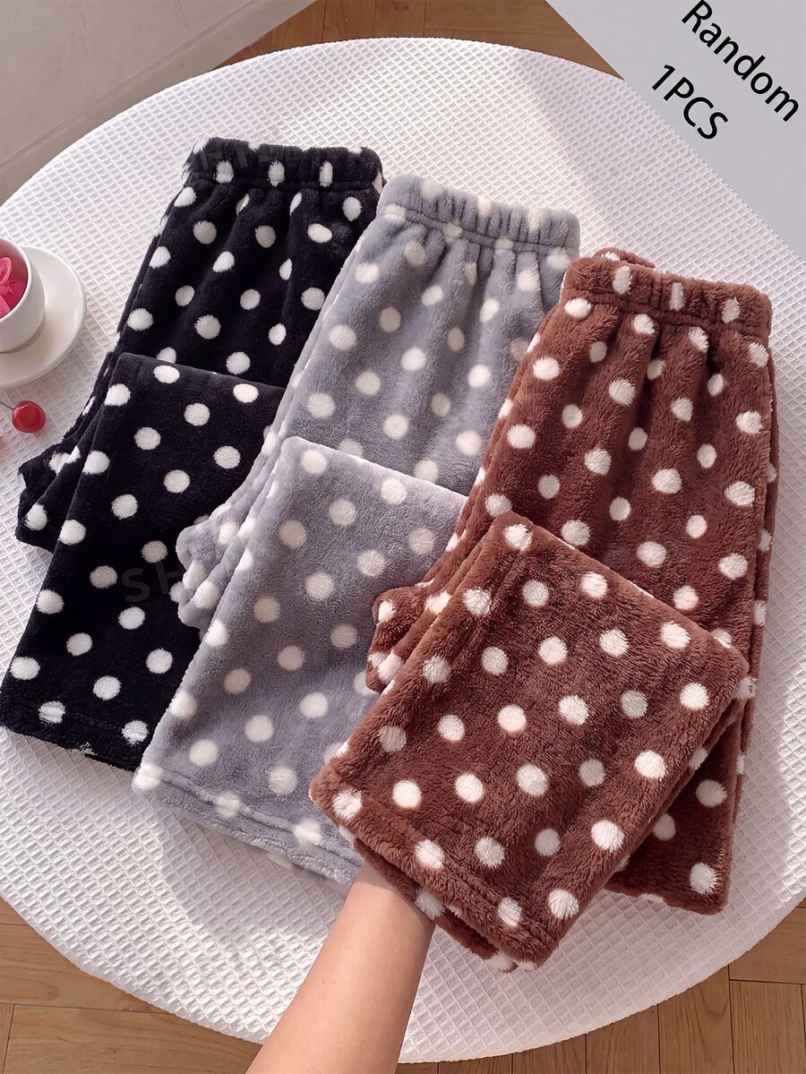 SHEIN Kids Tween Girl Casual Cartoon Bear Pattern Drawstring Waist Teddy Fleece Long Pants, Autumn/Winter Fall Brown Pants Teddy Bear Pants Fuzzy Tween Girl - Coffee Brown - View 1