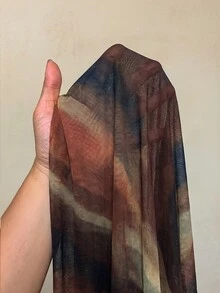 Auralis 大尺碼露肩洋裝，收腰修身設計搭配傘裙 / 棕色紮染洋裝 / 高彈性舒適網紗洋裝 秋冬女款 - 棕色 - 查看 7