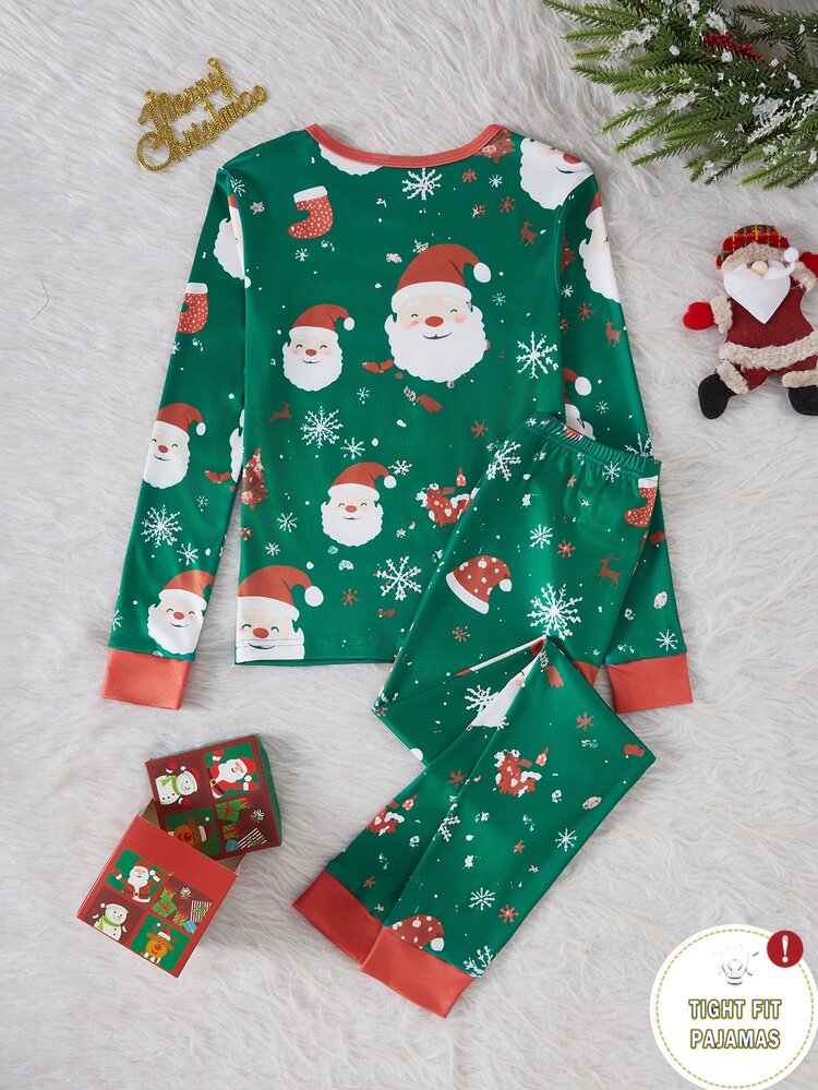 Tween Boy Santa Claus Autumn/Winter Pajamas Stretchy Snug Fit Print Christmas Snowflake Green Sets Are Sold Separately - Multicolor - View 3