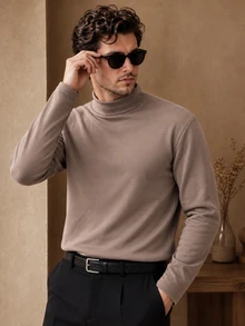 Core Aspect Men's Solid Color Brown Long Sleeve T-Shirt, Suitable For Daily Wear And Commuting, Perfect Gift For Husband, Boyfriend And Family - Coffee Brown - View 4