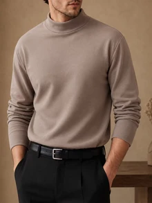 Core Aspect Men's Solid Color Brown Long Sleeve T-Shirt, Suitable For Daily Wear And Commuting, Perfect Gift For Husband, Boyfriend And Family - Coffee Brown - View 3