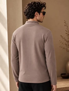 Core Aspect Men's Solid Color Brown Long Sleeve T-Shirt, Suitable For Daily Wear And Commuting, Perfect Gift For Husband, Boyfriend And Family - Coffee Brown - View 2