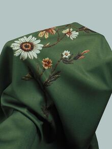 Selamara 波希米亞 Boho 風格綠色花卉雛菊仿刺繡長褲，秋季復古田園高腰鬆緊腰寬鬆垂墜寬腿褲，野餐穿搭 - 彩色 - 查看 7