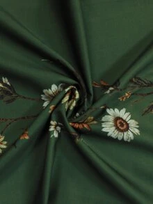 Selamara 波希米亞 Boho 風格綠色花卉雛菊仿刺繡長褲，秋季復古田園高腰鬆緊腰寬鬆垂墜寬腿褲，野餐穿搭 - 彩色 - 查看 6