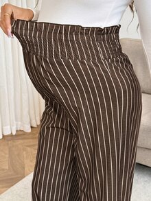 SHEIN 孕婦條紋休閒日常穿著長褲 秋季 - 棕色 - 查看 5