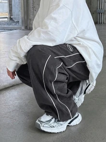 Kids Tween Boy Straight Leg Pants, Sports Casual Preppy Style, Versatile Fashionable Minimalist Practical Soft Comfortable With Decorative Drawstring And Waist Cord, Suitable For Daily Wear, School, Outings, Sports, Spring Summer Autumn Winter - Dark Grey - View 3