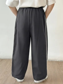 Kids Tween Boy Straight Leg Pants, Sports Casual Preppy Style, Versatile Fashionable Minimalist Practical Soft Comfortable With Decorative Drawstring And Waist Cord, Suitable For Daily Wear, School, Outings, Sports, Spring Summer Autumn Winter - Dark Grey - View 2