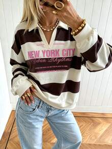 SuriyaCove Classic Grey Leopard Print Half‑Placket Sweatshirt For Women, Brown Tone, Autumn Casual Streetwear S - Multicolor - View 4