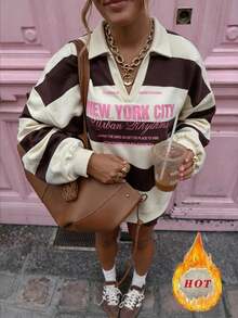 SuriyaCove Classic Grey Leopard Print Half‑Placket Sweatshirt For Women, Brown Tone, Autumn Casual Streetwear S - Multicolor - View 6