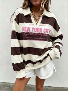 SuriyaCove Classic Grey Leopard Print Half‑Placket Sweatshirt For Women, Brown Tone, Autumn Casual Streetwear S - Multicolor - View 5