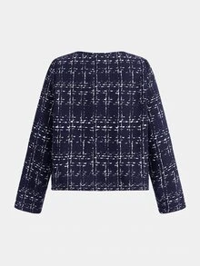 SHEIN 女童格紋長袖夾克與短褲套裝 - 藍色 - 查看 6