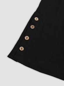 LUMIGAL Women's Dark Brown V-Neck Side Wooden Button Long Sleeve Shirt - Black - View 5