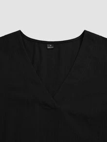 LUMIGAL Women's Dark Brown V-Neck Side Wooden Button Long Sleeve Shirt - Black - View 6
