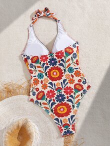 Swim Vcay New Arrival Women's Digital Floral Print One-Piece Halter Swimsuit - Multicolor - View 8