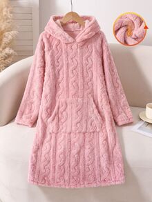 SHEIN Tween女孩軟心刺繡純色粉色，適合青少年女孩，秋冬季Tween女孩 - 淺粉色 - 查看 3