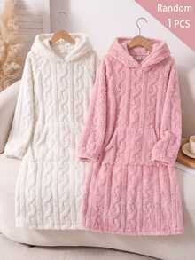 SHEIN Tween女孩軟心刺繡純色粉色，適合青少年女孩，秋冬季Tween女孩 - 淺粉色 - 查看 2