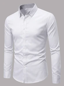 Manfinity Bizformal Men's Long Sleeve Shirt, Fine Striped Contrast Color Double Layer Collar Design, Suitable For Daily Commute, Casual, Party And Various Occasions - White - View 4