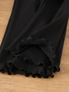 SHEIN 女童 2件組 秋冬 3D蝴蝶結裝飾 羅紋小高領不對稱上衣與黑色喇叭褲休閒套裝 秋季服飾 - 棕色 - 查看 4