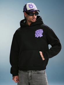 PAVTROS 男士街頭風熱銷毛巾布3D刺繡連帽衛衣，男友/丈夫週年禮物，哥德風 - 黑色 - 查看 3