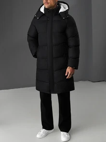 Manfinity CasualCool Men's Thermal Lined Casual Versatile Winter Hooded Jacket - Black - View 3