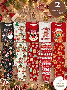 Tween Fall Girl Gingerbread Man Knitted Stretchy Snug Fit Print Christmas Pajamas Snowflake Sets Are Sold Separately Home Night Red Cute - Red - View 1