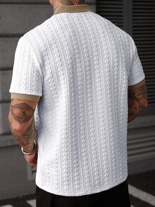 EGENSIO Men's Contrast Color Textured Short Sleeve Casual Polo Shirt - White - View 4