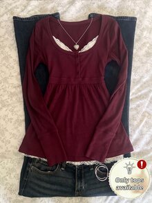 IslaSuriya Women's French Style Versatile Lace Patchwork Button Long Sleeve Top - Burgundy - View 3
