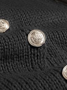 INAWLY Women's Dark Grey Autumn Casual Long Cardigan,Oversized Lantern Sleeve Loose Button Knit Tops,Raw Hem Drop Shoulder Everyday Back-To-School Cardigans - Black - View 4
