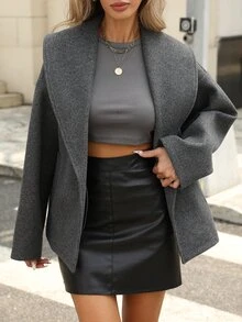 INAWLY Women Casual Loose Overcoat For Autumn Fall Winter Cloth For Women - Dark Grey - View 5