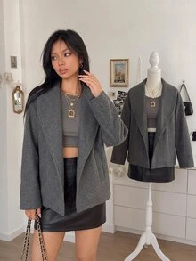 INAWLY Women Casual Loose Overcoat For Autumn Fall Winter Cloth For Women - Dark Grey - View 1