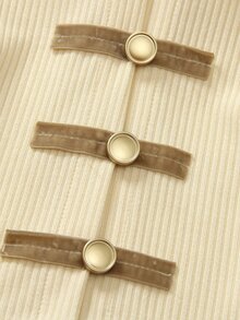 SHEIN Elladie kids 女童素色羅紋針織夾克，立領復古金屬鈕扣裝飾長袖休閒短外套，秋季外穿外套 - 杏色 - 查看 6