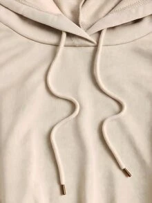 Sweetra Women's Solid Beige Drawstring Sweatshirt Waist Design Long Sleeve Sweatshirt For Daily Wear, Office Commute, Outdoor Casual Pullover Top - Beige - View 4