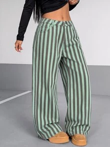 Rivivi Women's Street Style Striped Colorblock Button Denim Jeans,Fall/Winter,New Year Outfit - Brown - View 8