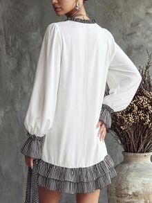 Linhara CURVE 女款大尺碼優雅波西米亞風純白V領長洋裝，適合秋季度假休閒外出、鄉村假期與夜晚穿搭 - 彩色 - 查看 2
