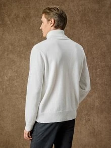 Manfinity Homme 男士高領長袖套頭毛衣，休閒針織秋冬服飾，白色慵懶時尚通勤穿搭，百搭扭繩高領長袖套頭毛衣 - 白色 - 查看 6